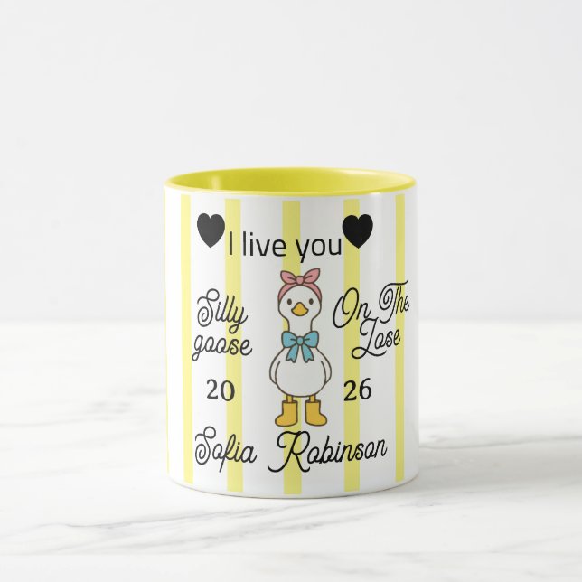 Taza Cute Silly Goose Pink Stripe Personalized Mug (Centro)