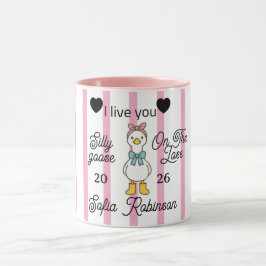Taza Cute Silly Goose Pink Stripe Personalized Mug