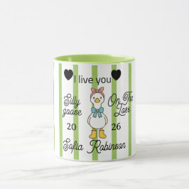 Taza Cute Silly Goose Pink Stripe Personalized Mug