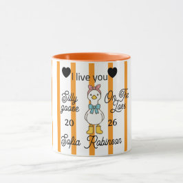 Taza Cute Silly Goose Pink Stripe Personalized Mug