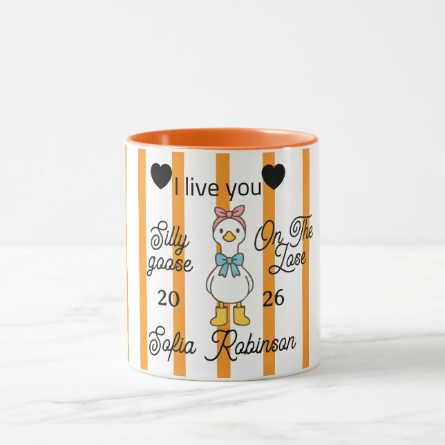 Taza Cute Silly Goose Pink Stripe Personalized Mug (Centro)