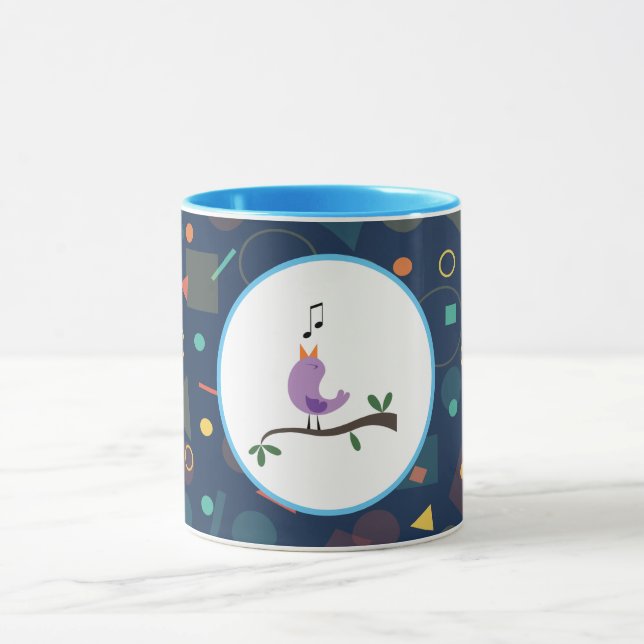 Taza Cute Singing Bird Kids Pattern Illustration (Centro)