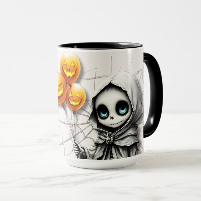 Taza Cute Skeleton Girl with Pumpkin Balloons  (Anverso derecho)