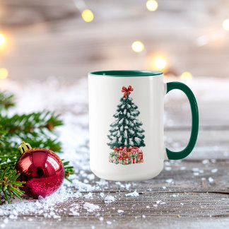 Taza Cute Snowy Christmas Tree Green