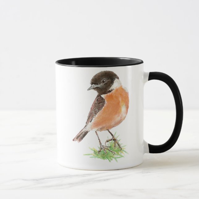 Taza Cute Stonechat, Watercolor Bird Collection (Derecha)