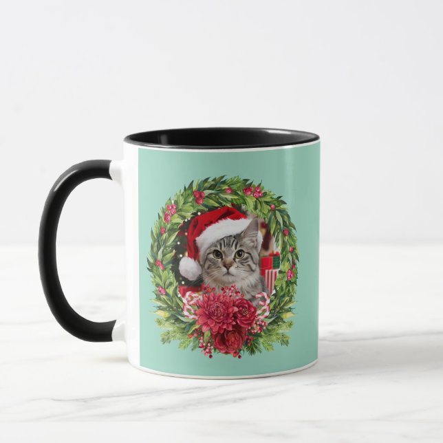Taza Cute Tabby Wreath Christmas (Izquierda)