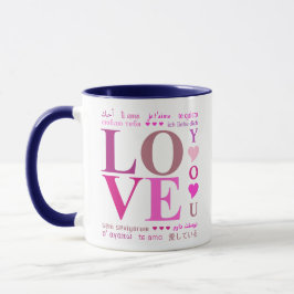 Taza Cute "TE AMO" en lenguas románticas, rosado chifla