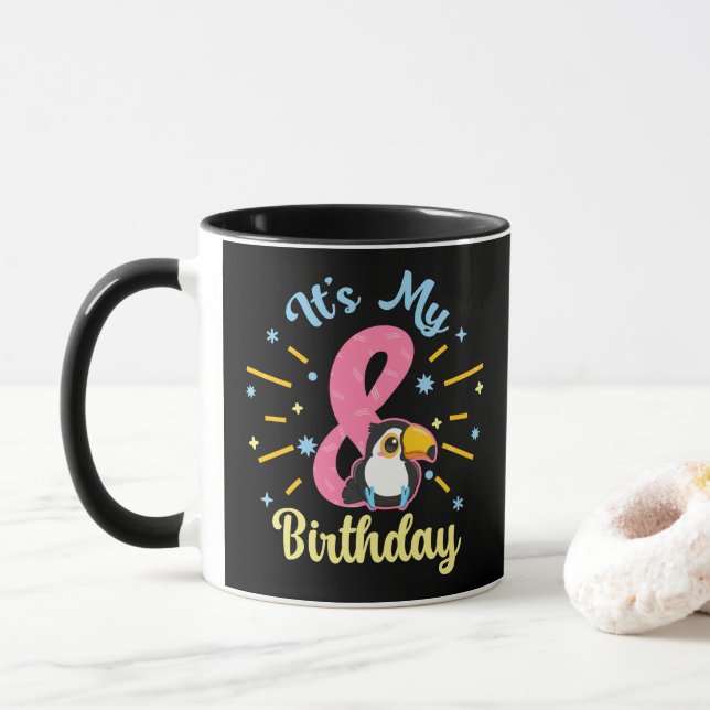 Taza Cute Toucan 8 cumpleaños Chica de 8 años (Con donut)