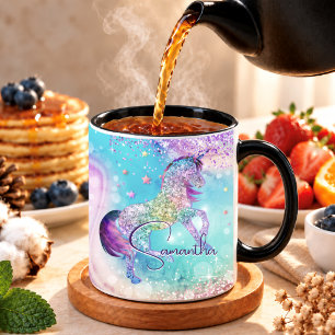 Taza Cute unicorn rosa Glitter arcoíris aqua monograma
