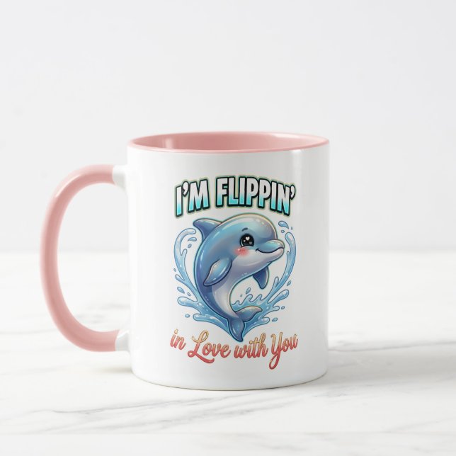 Taza Cute Valentine Dolphin – I’m Flippin’ in Love (Izquierda)