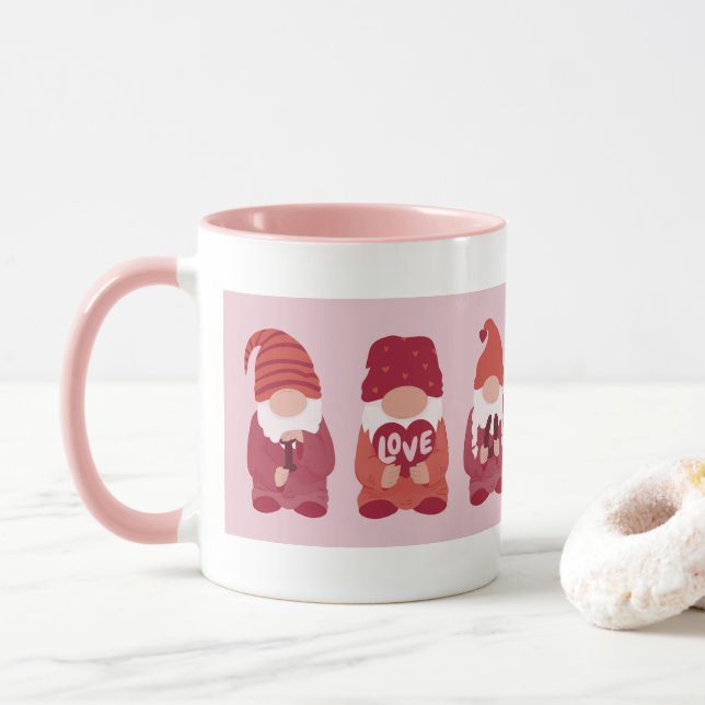 Taza Cute Valentine Gnomes te amo el arte (Con donut)