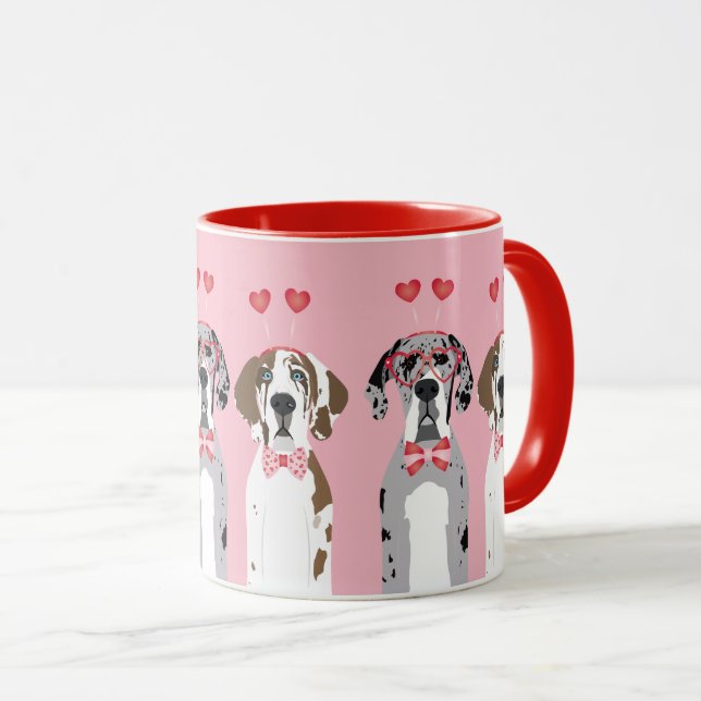 Taza Cute Valentine Great Dane Dogs Rojo Rosa (Anverso derecho)