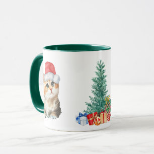 Taza Cute Watercolor kitten gato Santa Navidades fiesta