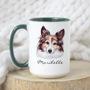 Taza Cute Watercolor Shetland Sheepdog Sheltie Mascota