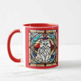 Taza Cute White Persian Cat Stained Glass