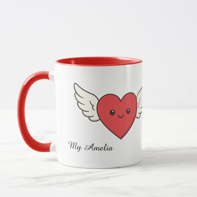 Taza Cute Winged Heart Love Mug – Valentine’s Day Gift (Izquierda)