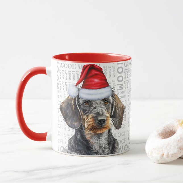 Taza Cute Wirehair Dachshund Lover Christmas Holiday (Con donut)