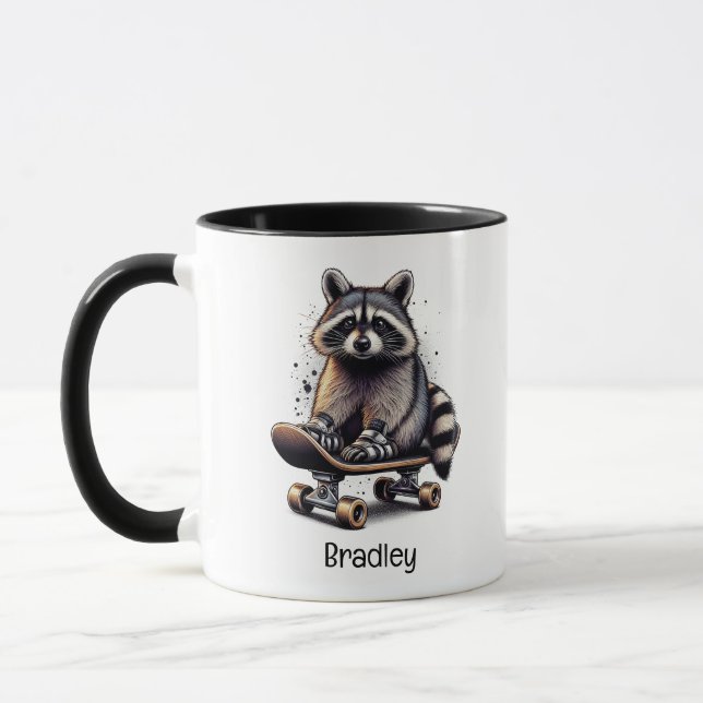 Taza Cuto Skateboarding Raccoon Diversión Animal Natura (Izquierda)