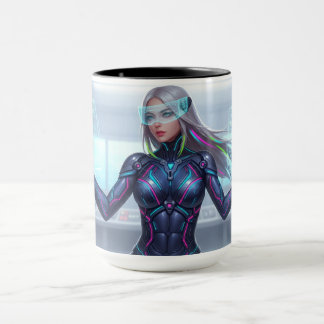 Taza Cyber Oracle – Chica Anime de Tecnología Futu