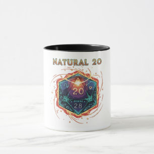 Taza D20 Dados en llamas Natural 20   Crítico épico de 