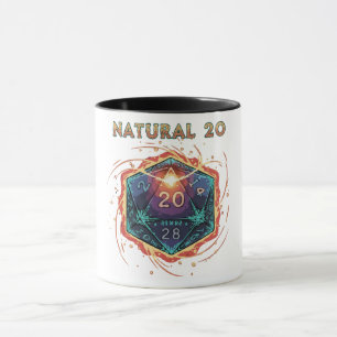 Taza D20 Dados en llamas Natural 20   Crítico épico de 