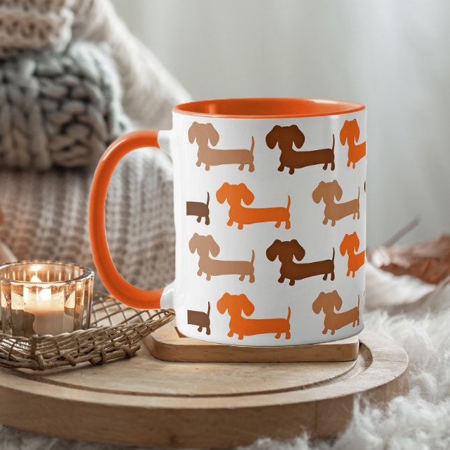 Taza Dachshund Browns y Naranja Cae Colores Doxie Love (Cozy dachshund mug in fall colors)