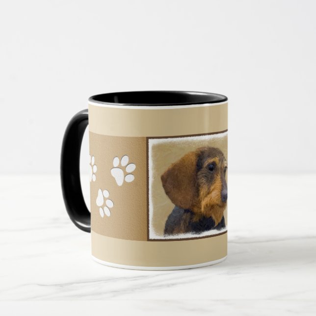 Taza Dachshund (Caballo alambrado) Pintura original de  (Anverso izquierdo)