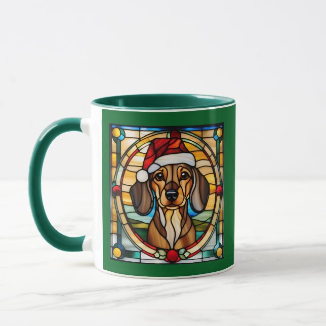 Taza Dachshund Christmas Stained Glass (Izquierda)