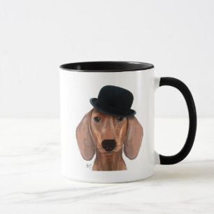 Taza Dachshund con el Gorra del Black Bowler