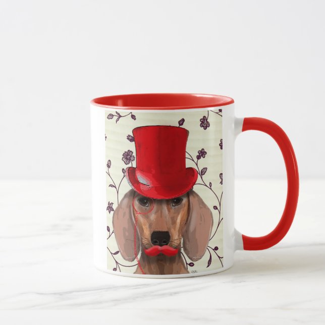Taza Dachshund con sombrero rojo superior (Derecha)