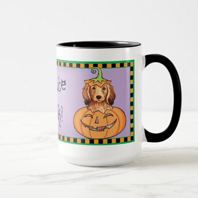 Taza Dachshund de pelo largo de Halloween (Derecha)