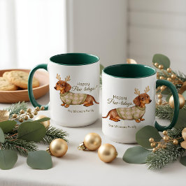 Taza Dachshund Dog Antlers Christmas Checkered Sweater