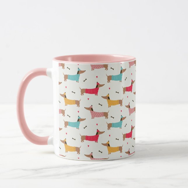 Taza Dachshunds en el patrón de vacaciones de los suéte (Izquierda)