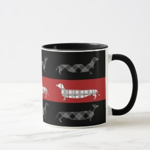 Taza Dachshunds en rayas rojas y negras