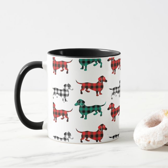 Taza Dachshunds, Navidades de Red Flannel (Con donut)