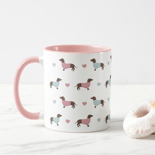 Taza Dachshunds y Hearts Mug (Con donut)