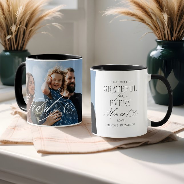 Taza Daddy Script: Agradecido por cada momento foto (Daddy Script Heart Grateful for Every Moment Photo Mug)