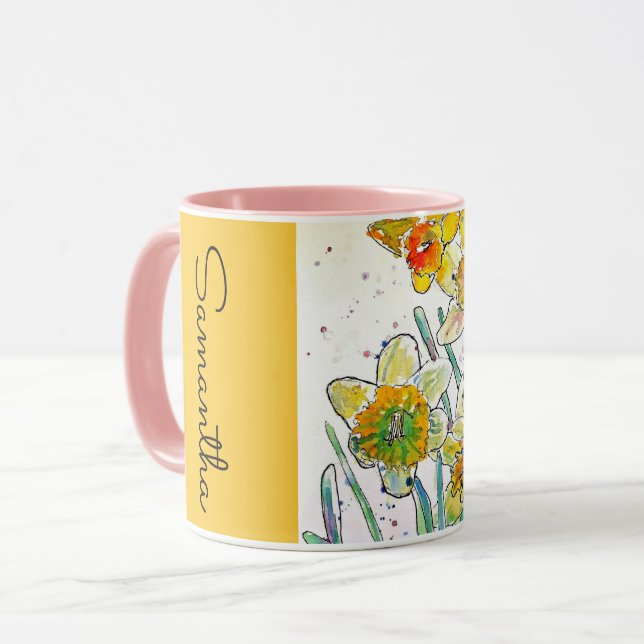 Taza Daffodil Flor Flor acuarela Floral Mujer Nombre (Anverso izquierdo)