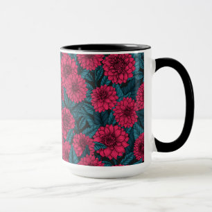 Taza Dahlia roja jardín/hojas azules