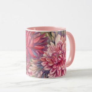 Taza dahlias flores acuarela