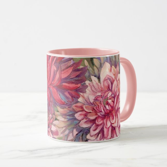 Taza dahlias flores acuarela (Anverso derecho)