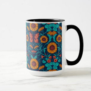 Taza Daisias de Art Nouveau en azul y amarillo