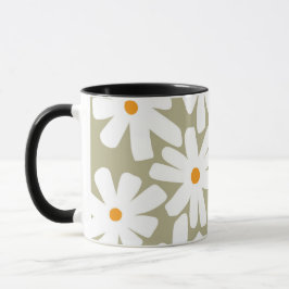 Taza Daisies de primavera patrón retro floral salvia ve