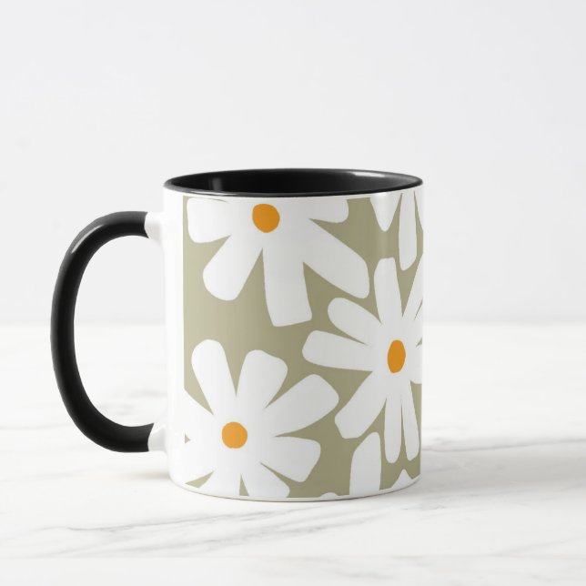 Taza Daisies de primavera patrón retro floral salvia ve (Izquierda)