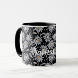 Taza Daisitas de gris plateado sobre Personalizable neg