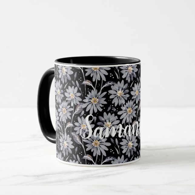 Taza Daisitas de gris plateado sobre Personalizable neg (Anverso izquierdo)