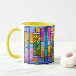 Taza Daisy amarillo de vidrio manchado