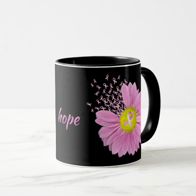 Taza Daisy de cinta rosada sobre negro (Anverso derecho)