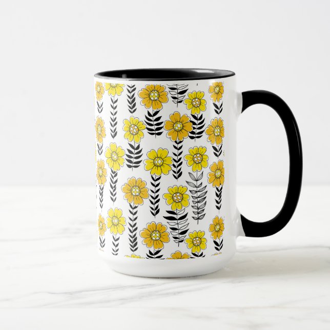 Taza Daisy doodles en amarillo y negro (Derecha)