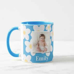 Taza Daisy floral boho retro foto giratorio amarillo gi